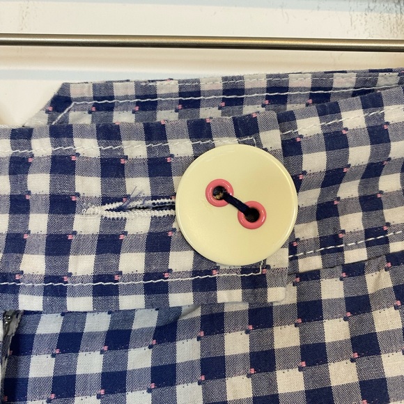 TIBI Blue And White and Pink Checkered Print Shorts with Button - Picture 4 of 5